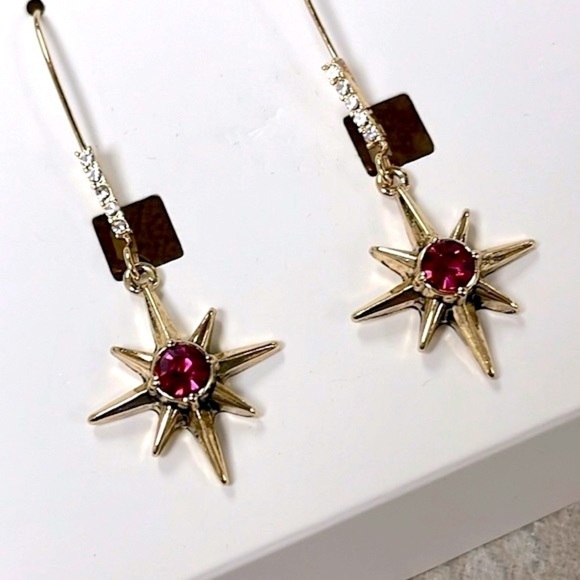 Brand New Betsey Johnson Gold Tone Celestial Star Pink Stone Drop Earrings - Picture 13 of 15